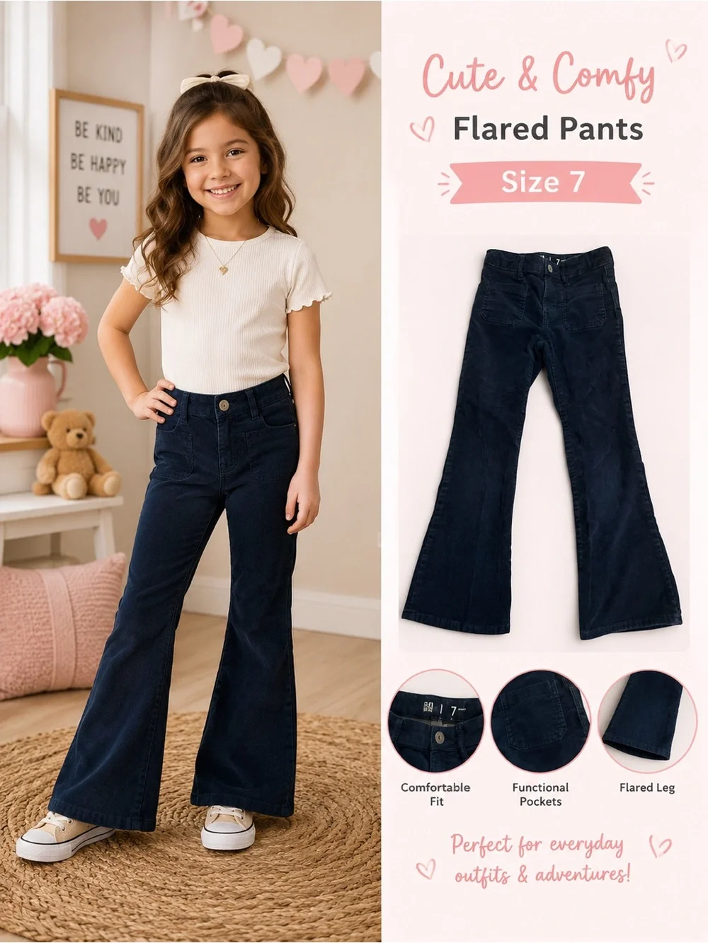 GAP Kids Girls Size 7 Navy Flare Pants Stretch Bootcut